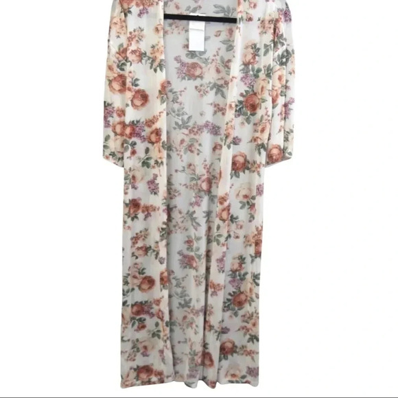 Ultra Flirt by Ikeddi's calf-grazing printed duster kimono New With Tags - Picture 2 of 3